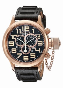 Invicta Russian Diver Quartz Chronograph Day Date Black Leather Watch # 10555 (Men Watch)