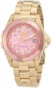 Invicta Pink Dial Stainless Steel Band Watch #10624 (Women Watch)