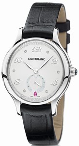 MontBlanc Princess Grace De Monaco Quartz White Diamonds Dial Black Leather Watch #106884 (Women Watch)