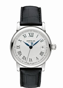 MontBlanc Star Automatic Roman Numerals Dial Date Black Leather Watch# 107115 (Men Watch)