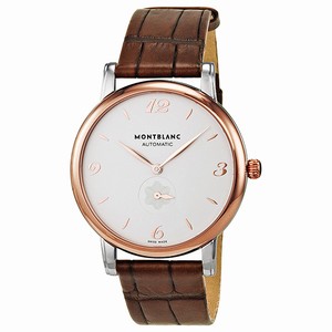 MontBlanc Star Automatic White Dial 18k Rose Gold Bezel Brown Leather Watch# 107309 (Men Watch)