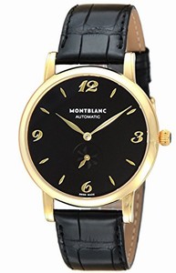 MontBlanc Star Classique Automatic Black Dial 18k Yellow Gold Case Black Leather Watch# 107340 (Men Watch)