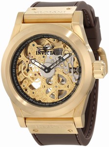 Invicta Mechanical Hand Wind Skeleton Dial Brown Polyurethane Watch # 1085 (Men Watch)