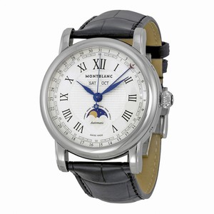 MontBlanc Automatic Day Date Month Moon Phase Black Leather Watch# 108736 (Men Watch)
