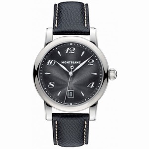 MontBlanc Star Quartz Black Dial Date Black Leather Watch# 108763 (Men Watch)