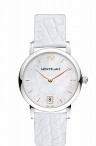 MontBlanc Star Classique Quartz Mother of Pearl Dial Date White Leather Watch#108765 (Women Watch)