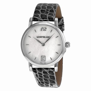 MontBlanc Star Classique Quartz Mother of Pearl Dial Date Black Leather Watch# 108766 (Women Watch)