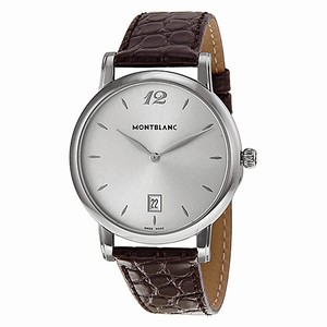 MontBlanc Star Classique Quartz Silver Dial Date Brown Leather Watch# 108770 (Men Watch)