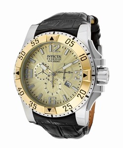 Invicta Gold Dial Chronograph Date Black Leather Watch # 10907 (Men Watch)