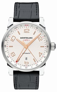 MontBlanc Timewalker Voyager UTC Automatic Silver Dial Date Black Leather Watch# 109136 (Men Watch)