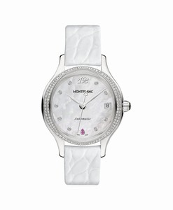 MontBlanc Princesse Grace de Monaco Quartz Mother of Pearl Diamond Dial Diamond Bezel White Leather Watch# 109273 (Women Watch)