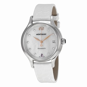 MontBlanc Princesse Grace de Monaco Automatic Mother of Pearl Diamond Dial White Leather Watch# 109274 (Women Watch)