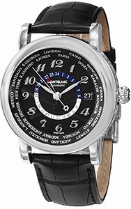MontBlanc Star Automatic World Time Black Leather Watch# 109285 (Men Watch)