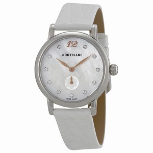 MontBlanc Star Classique Quartz Mother of Pearl Diamond Dial White Alligator Leather Strap Watch# 110304 (Women Watch)