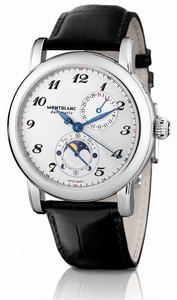 MontBlanc Star Automatic Twin Moon Phase Black Leather Watch# 110642 (Men Watch)