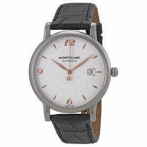 MontBlanc Star Classique Automatic Silvered White Dial Date Black Leather Watch# 110717 (Men Watch)