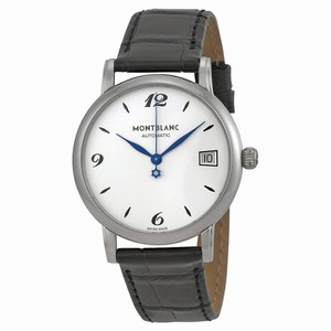 MontBlanc Star Classique Automatic Silver White Dial Date Black Leather Watch# 111590 (Unisex Watch)