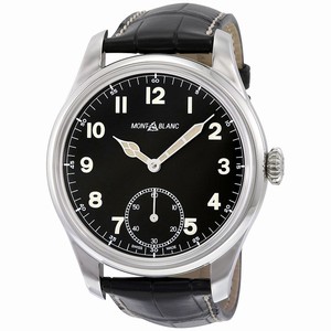 MontBlanc Mechanical Hand Wind Black Leather Watch # 113860 (Men Watch)