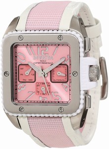 Invicta Cuadro Quartz Analog Day Date Pink Nylon and White Leather Watch # 11574 (Women Watch)