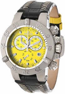 Invicta Subaqua Yellow Dial Chronograph Day Date Black Leather Watch # 11619 (Women Watch)