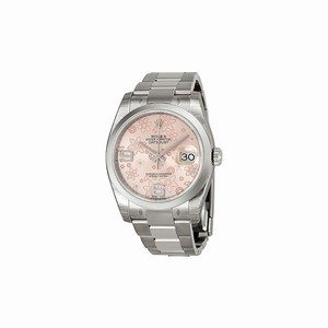 Rolex Pink Floral Dial Fixed Domed Stainless Steel Band Watch #116200PFAO (Men Watch)
