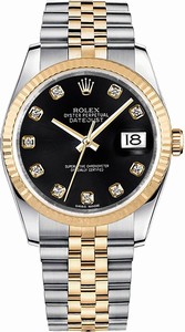 Rolex Black-diamond Dial Stainless-steel-gold Band Watch #116233 (Men Watch)