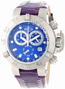Invicta Subaqua Quartz Chronograph Day Date Purple Leather Watch #11625 (Women Watch)