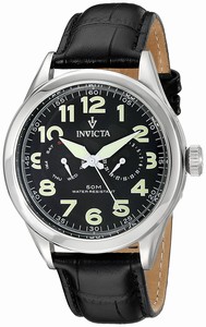Invicta Vintage Quartz Multifunction Dial Black Leather Watch # 11741 (Men Watch)