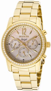 Invicta Angel Quartz Analog Day Date Gold Tone Crystal Bezel Stainless Steel Watch # 11772 (Women Watch)