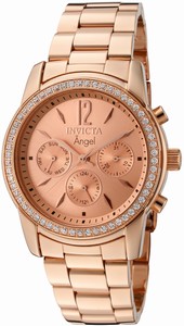 Invicta Angel Quartz Analog Day Date Rose Gold Tone Stainless Steel Watch # 11774 (Women Watch)