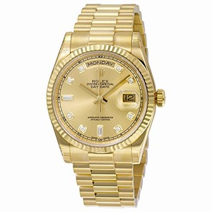 Rolex Champagne Dial Fluted 18kt Yellow Gold Band Watch #118238 (Men Watch)