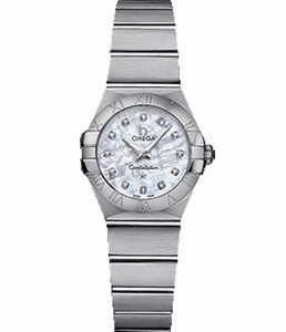 Omega 24mm Constellation Polished Quartz White Mother Of Pearl Dial Stainless Steel Case, Diamonds On Hour Indices With Stainless Steel Bracelet Watch #123.10.24.60.55.002 (Women Watch)