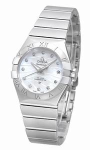 Omega Constellation Co-Axial Automatic White Mother of Pearl Diamond Dial Date Stainless Steel Watch# 123.10.27.20.55.002 (Women Watch)