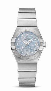 Omega Constellation Co-Axial Automatic Chronometer Blue Mother of Pearl Diamond Dial Date Stainless Steel Watch# 123.10.27.20.57.001 (Women Watch)