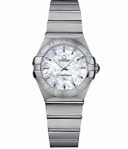 Omega 27mm Constellation Brushed Quartz White Mother Of Pearl Dial Stainless Steel Case With Stainless Steel Bracelet Watch #123.10.27.60.05.001 (Women Watch)
