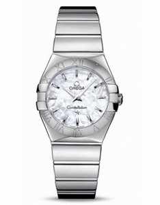 Omega 27mm Constellation Polished Quartz White Mother Of Pearl Dial Stainless Steel Case With Stainless Steel Bracelet Watch #123.10.27.60.05.002 (Women Watch)