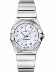 Omega 27mm Constellation Polished Quartz White Mother Of Pearl Dial Stainless Steel Case With Stainless Steel Bracelet Watch #123.10.27.60.55.002 (Women Watch)