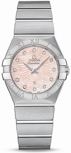 Omega Constellation Quartz Pink Mother of Pearl Diamond Dial Stainless Steel (27mm) Watch# 123.10.27.60.57.002 (Women Watch)
