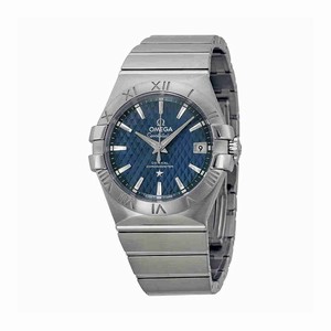 Omega Blue (lozenge Pattern) Dial Fixed Stainless Steel Band Watch #123.10.35.20.03.002 (Men Watch)