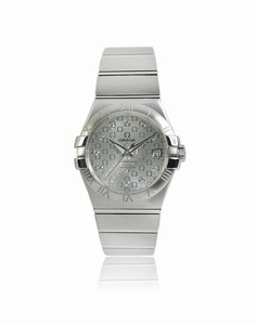 Omega 35mm Automatic Co-Axial Silver Dial Stainless Steel Case, Diamonds On Hour Indices With Stainless Steel Bracelet Watch #123.10.35.20.52.002 (Men Watch)