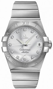 Omega 38mm Automatic Co-Axial Chronometer Silver Dial Stainless Steel Case, Diamonds On Hour Indices With Stainless Steel Bracelet Watch #123.10.38.21.52.001 (Men Watch)