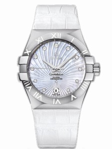 Omega 35mm Automatic Co-Axial White Mother Of Pearl Dial Stainless Steel Case With White Rubber Strap Watch #123.13.35.20.55.001 (Woman Watch)