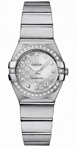 Omega 24mm Constellation Brushed Quartz Silver Dial Stainless Steel Case, Diamonds On Bezel With Stainless Steel Bracelet Watch #123.15.24.60.52.001 (Woman Watch)