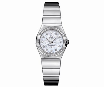 Omega 24mm Constellation Polished Quartz White Mother Of Pearl Dial Stainless Steel Case, Diamonds On Bezel With Stainless Steel Bracelet Watch #123.15.24.60.55.003 (Women Watch)
