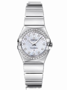 Omega 24mm Constellation Polished Quartz White Mother Of Pearl Dial Stainless Steel Case, Diamonds With Stainless Steel Bracelet Watch# 123.15.24.60.55.004 (Women Watch)