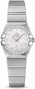 Omega Constellation Quartz Mother of Pearl Diamond Dial Diamond Bezel Stainless Steel Watch# 123.15.24.60.55.006 (Women Watch)