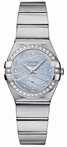 Omega Constellation Quartz Blue Mother of Pearl Diamond Dial Diamond Bezel Stainless Steel Watch# 123.15.24.60.57.001 (Women Watch)