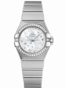 Omega 24mm Constellation Brushed Automatic Co-Axial Chronometer White Mother Of Pearl Dial Stainless Steel Case, Diamonds On Bezel With Stainless Steel Bracelet Watch #123.15.27.20.05.001 (Women Watch)