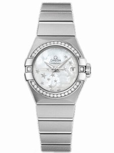 Omega 24mm Constellation Brushed Automatic Co-Axial Chronometer White Mother Of Pearl Dial Stainless Steel Case, Diamonds On Bezel With Stainless Steel Bracelet Watch #123.15.27.20.55.001 (Women Watch)