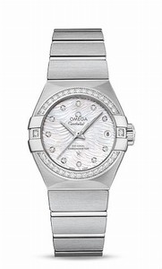Omega Constellation Co-Axial Automatic White Mother of Pearl Diamond Date Dial Diamond Bezel Stainless Steel Watch# 123.15.27.20.55.003 (Women Watch)